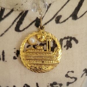 Steamboat Charm Pendant with Pearl Accent
